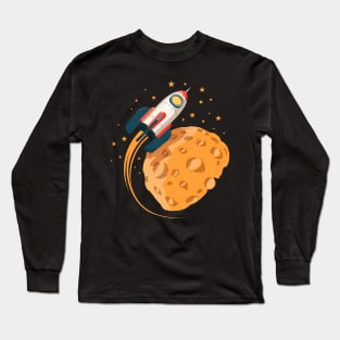 Rocket in space orbits  planet like the moon Long Sleeve T-Shirt